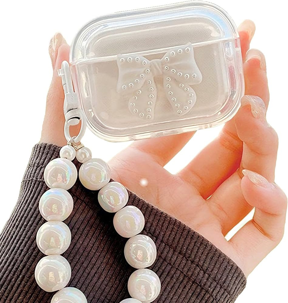 Cute Case Bow Design for Pro 2nd Generation AirPod with Pearl Bracelet Keychain for Women, Clear ... | Amazon (US)