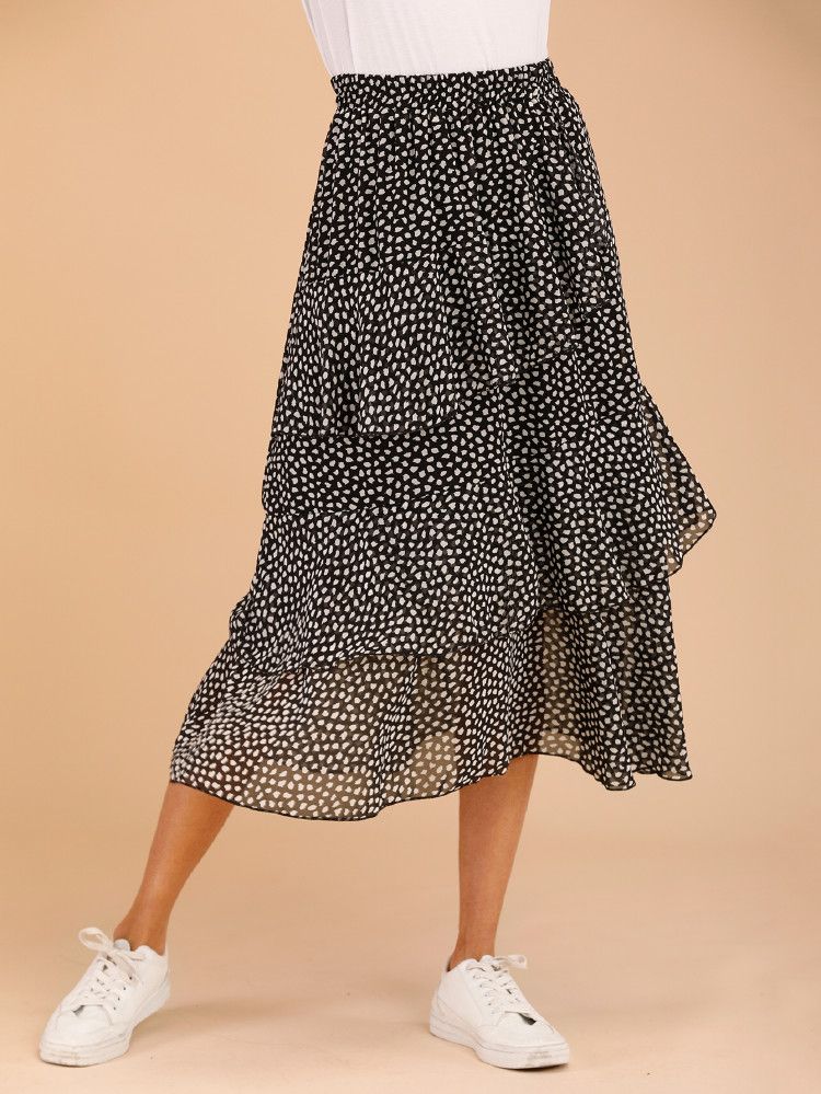 Splodge Print Tiered Layer Skirt | SHEIN
