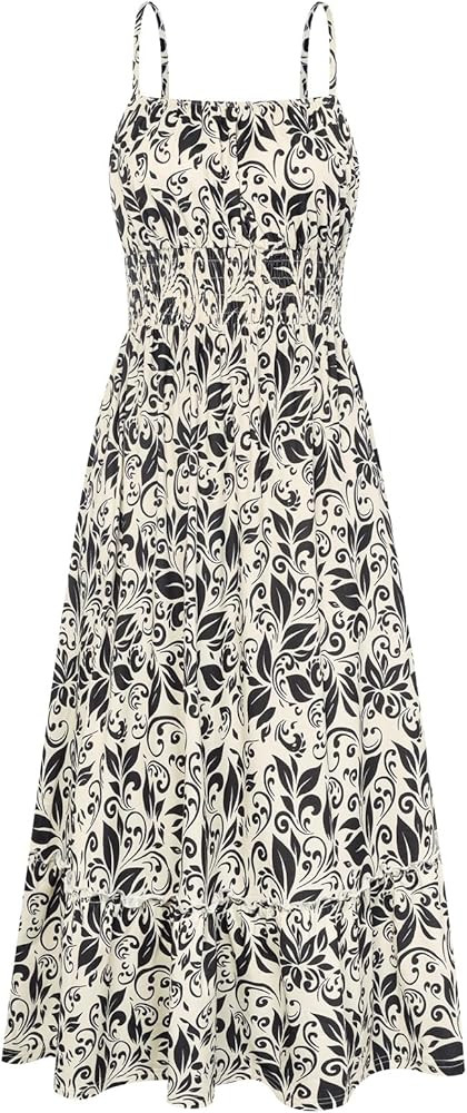 GRACE KARIN Summer Dresses for Women 2026 Vacation,Smocked Floral Maxi Dress,Boho Beach Sundress ... | Amazon (US)