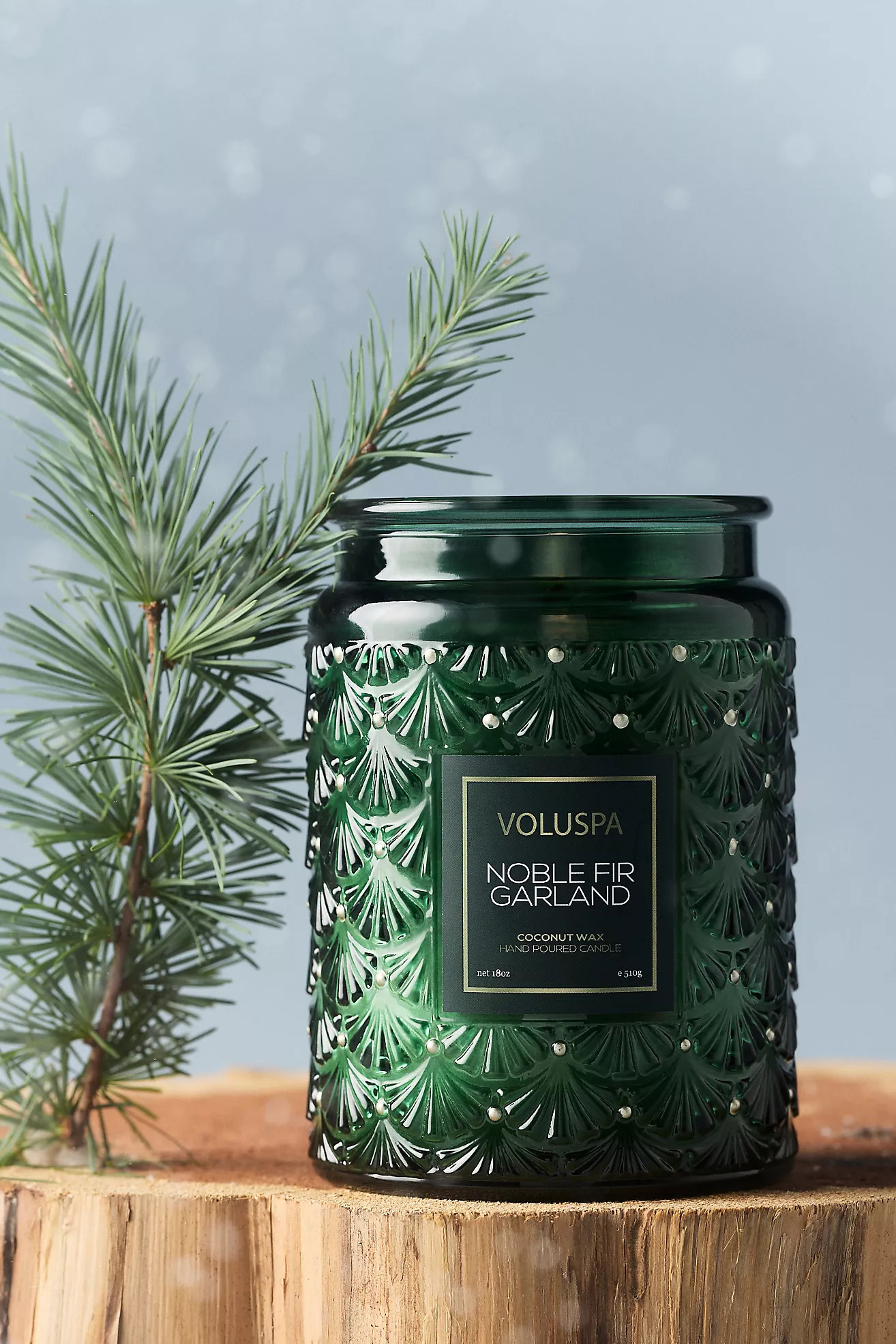 Voluspa Woody Noble Fir Garland Glass Candle | Anthropologie (US)