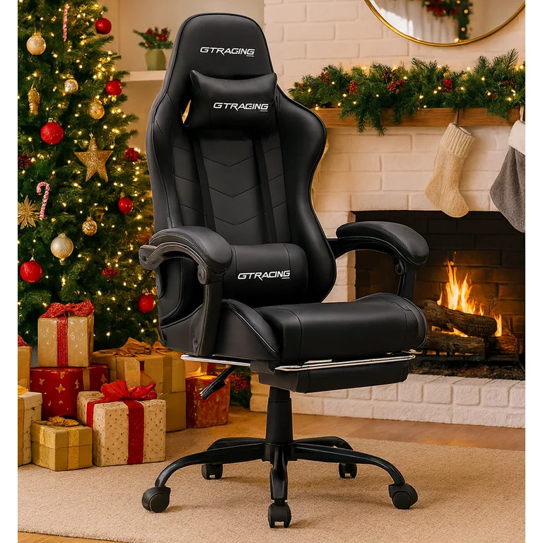 GTRACING GTWD-200 Silla Gaming Ergonómica con Almohadas y Reposapiés Ajustables, Negra | Walmart (US)