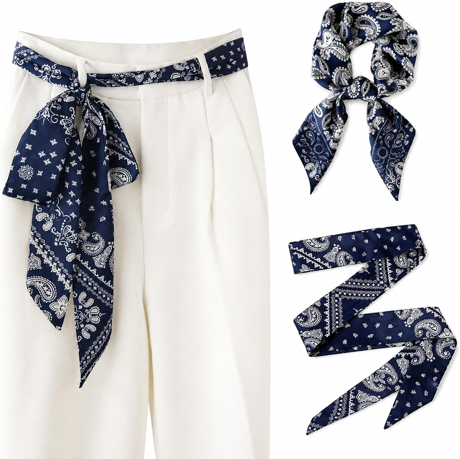 Satin Silk Scarf Belt for Women Waist Scarf for Jeans Decorative Bandana Belts Hair Scarves Accessories | Amazon (US)