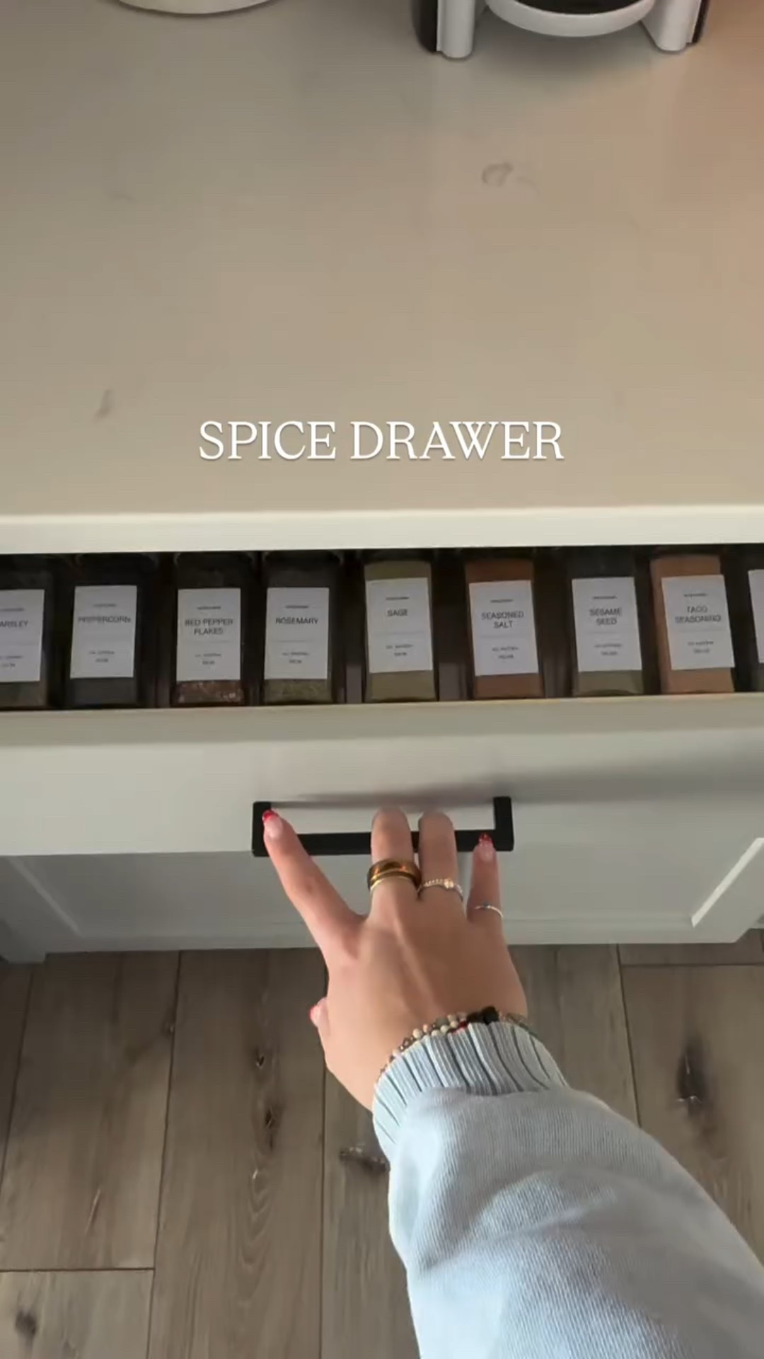 There is quite literally no better feeling than a space that is organized and functional! How beautiful are these jars?! 

I’m committed to decluttering and organizing my kitchen the month of January. What should I do next? I’m thinking the”junk drawer” 😮‍💨✨

Comment SPICE and I will sent you a link to exactly what I used! 

#organization #kitchenorganization #spicedrawer #amazonfind  #satisfying