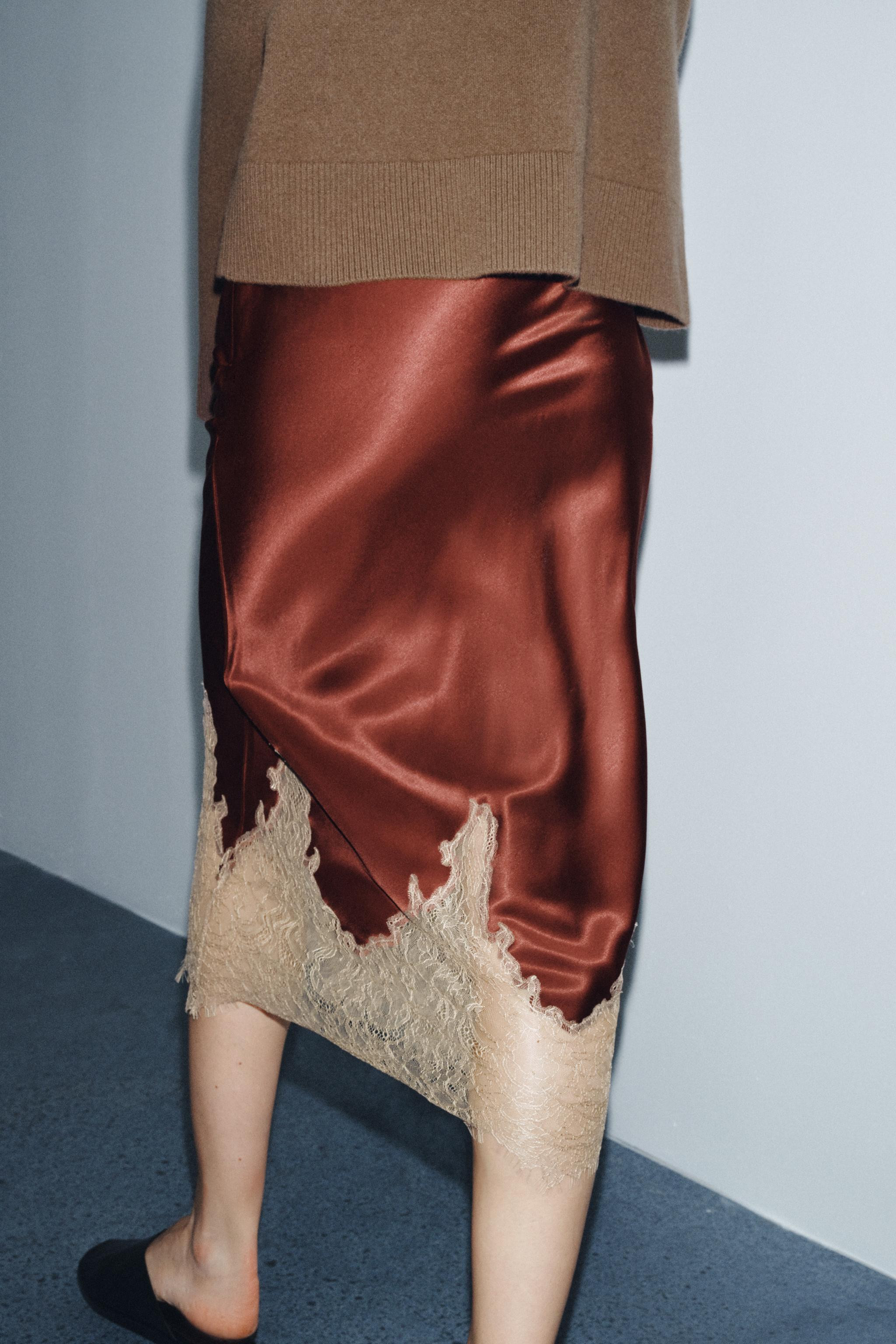 CONTRAST LACE SATIN SKIRT ZW COLLECTION | Zara US