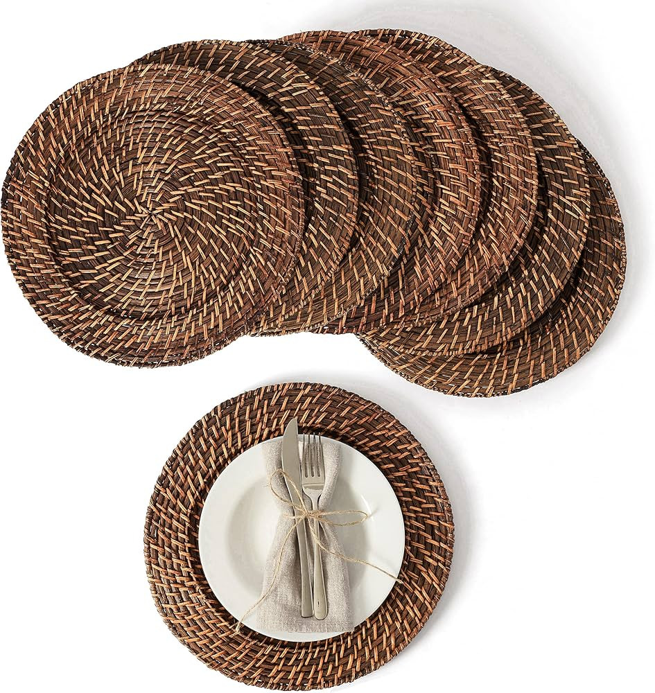Artera Wicker Rattan Charger Plates - Set of 8, 13 inch Round Woven Plate Holder, Decorative Serv... | Amazon (US)