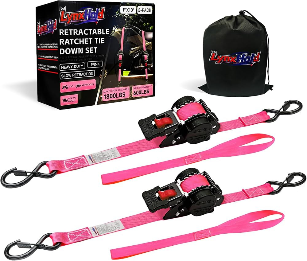 Retractable Ratchet Straps 1" x 13 Ft, Bolt-On, 1,800 Lbs, Pink, 2 Pack | Amazon (US)