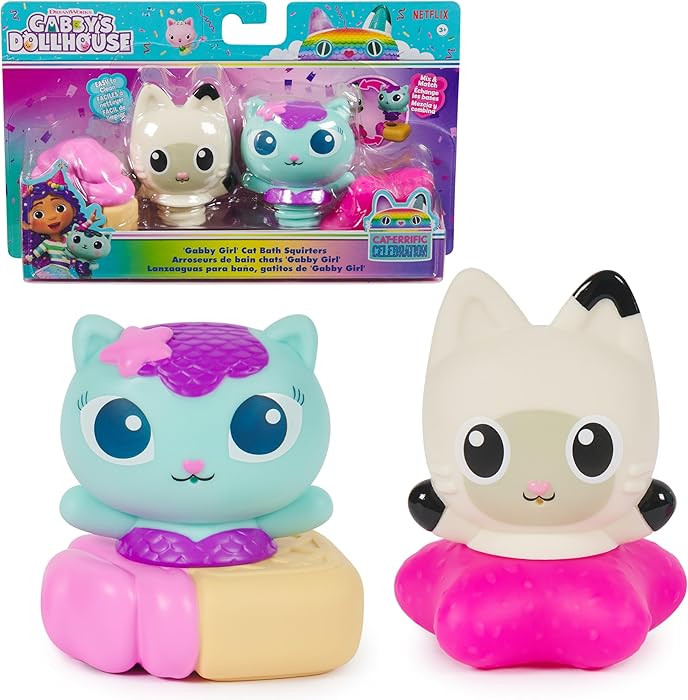 Gabby’s Dollhouse: Gabby Cat Bath Squirters, Mercat & Pandy Paws Floating Toddler Bath Toys for... | Amazon (US)
