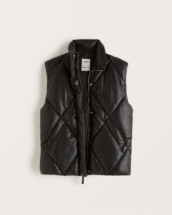 A&F Oversized Vegan Leather Quilted Vest | Abercrombie & Fitch (US)