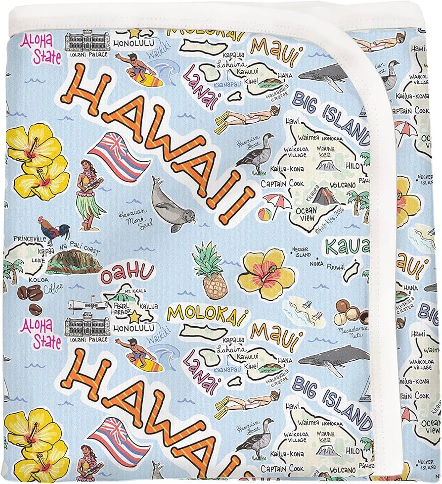Fish Kiss® Hawaii Map Repeat Baby Blanket for Boys and Girls, 28 x 36 inch, Pima Cotton Interloc... | Amazon (US)