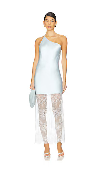 Labyrinth Lace One Shoulder Cowl Maxi Dress in Pale Blue | Revolve Clothing (Global)