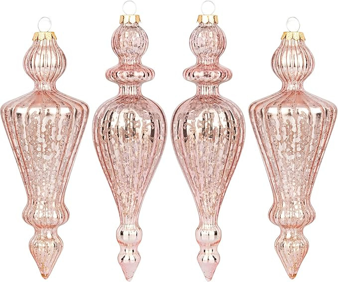 KI Store Mercury Glass Finial Pink Christmas Ornaments Set of 4 Large Hanging Christmas Finials f... | Amazon (US)