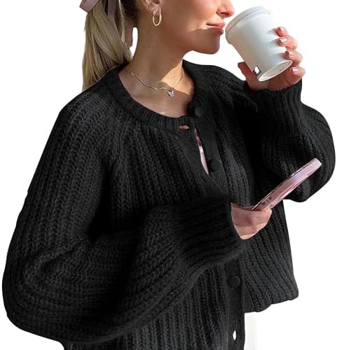 Hixiaohe Cardigan Sweater for Women Long Sleeve Button Y2K Chunky Knit Sweater Fall Casual Open F... | Amazon (US)