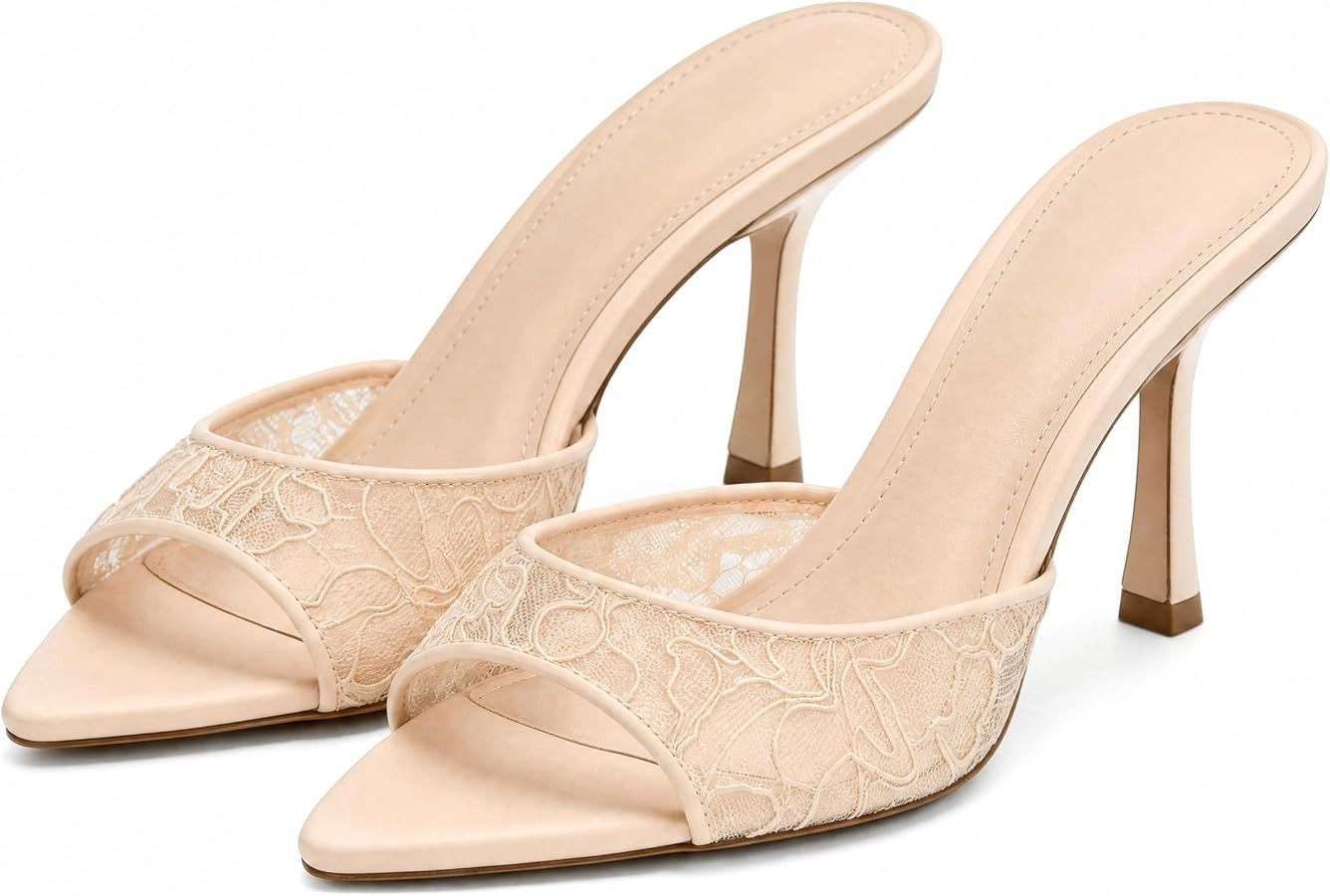 Wnshonzy Heeled Sandals For Women Wedding Heels Lace Bride Pointed Open Toe High Heels Stiletto P... | Amazon (US)