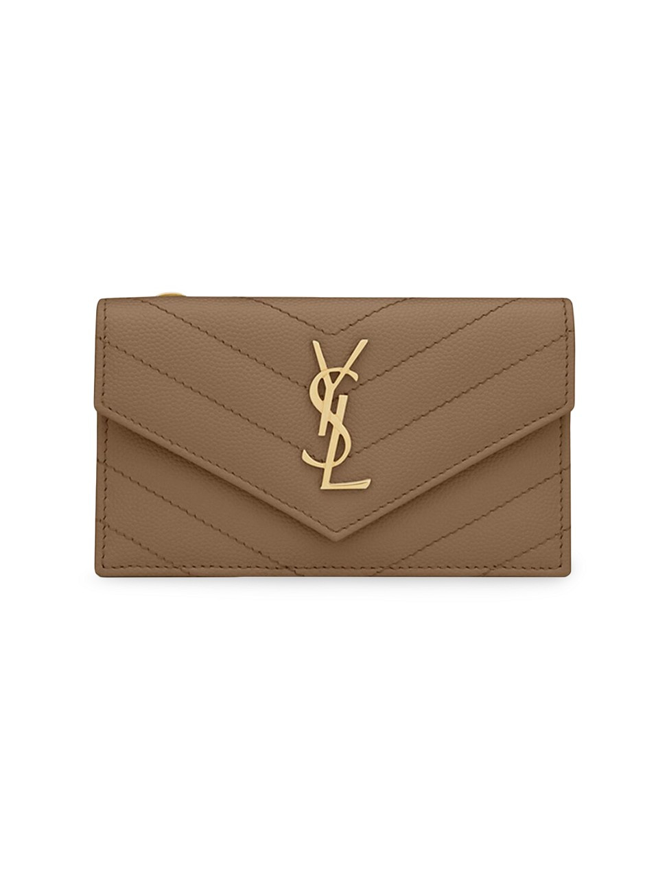 Women's Cassandre Matelass Fragments Flap Card Case in Grain de Poudre Embossed Leather - Taupe | Saks Fifth Avenue