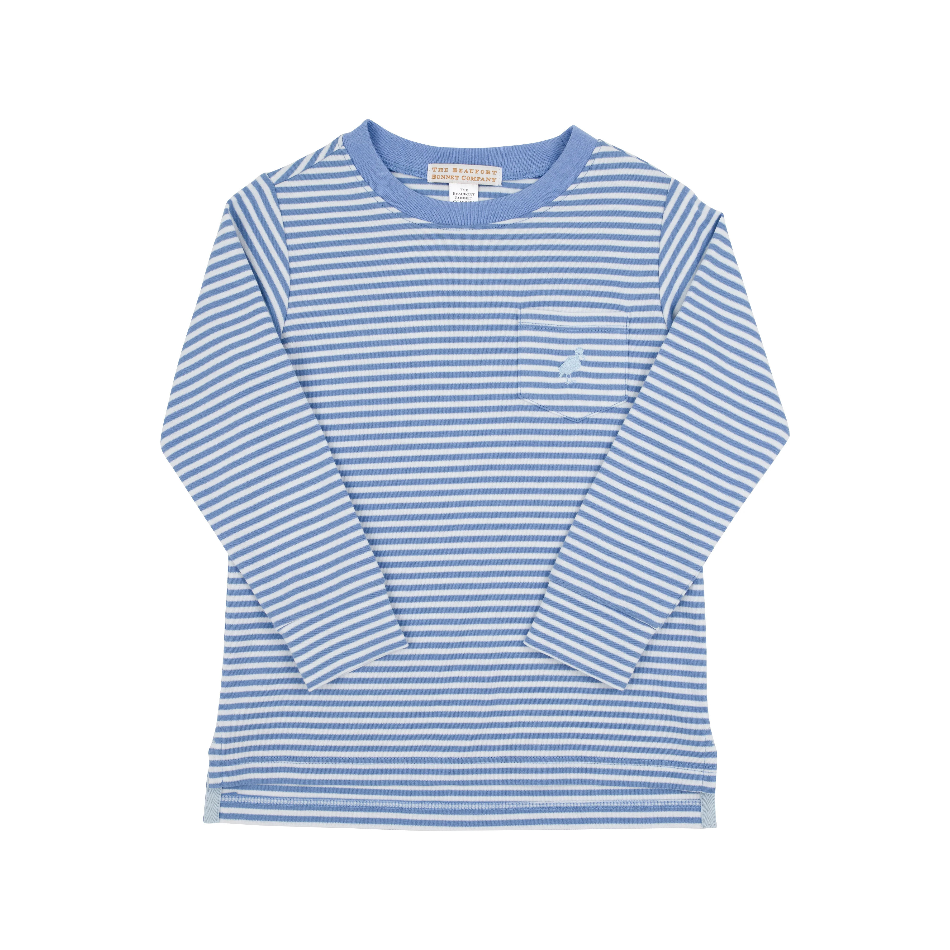 Long Sleeve Carter Crewneck - Barbados Blue Stripe with Buckhead Blue Stork | The Beaufort Bonnet Company