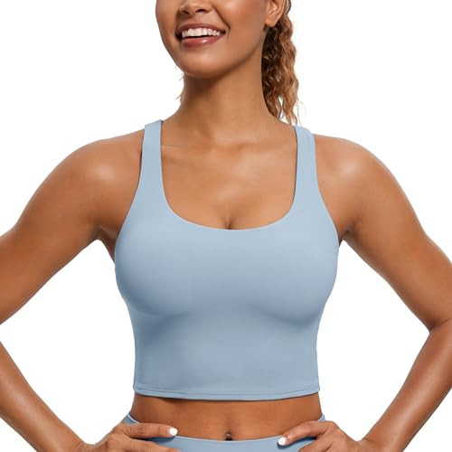 CRZ YOGA Womens Butterluxe Strappy Longline Sports Bra - Padded Criss Cross Yoga Bra Workout Crop Tank Tops Cambric Blue X-Small | Amazon (US)