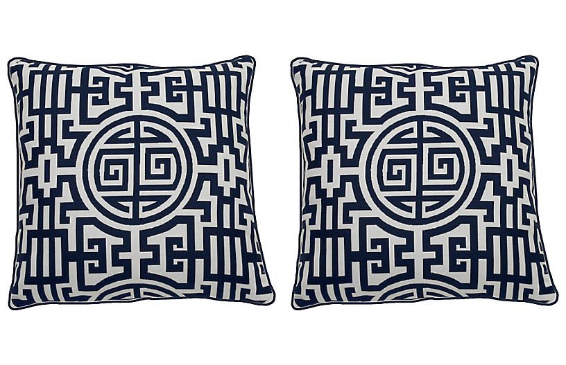 S/2 Nobu Outdoor Pillows, Indigo/White | One Kings Lane