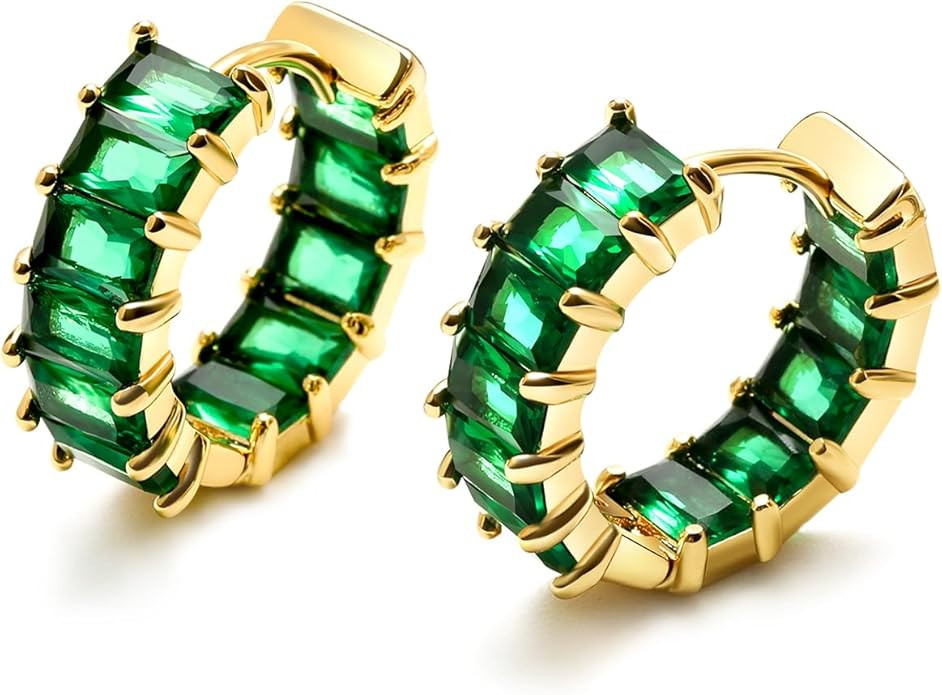 Mesovor Gold Cubic Zirconia Hoop Earrings for Women Trendy, 18K Gold Plated Huggie Hoops Earrings... | Amazon (US)