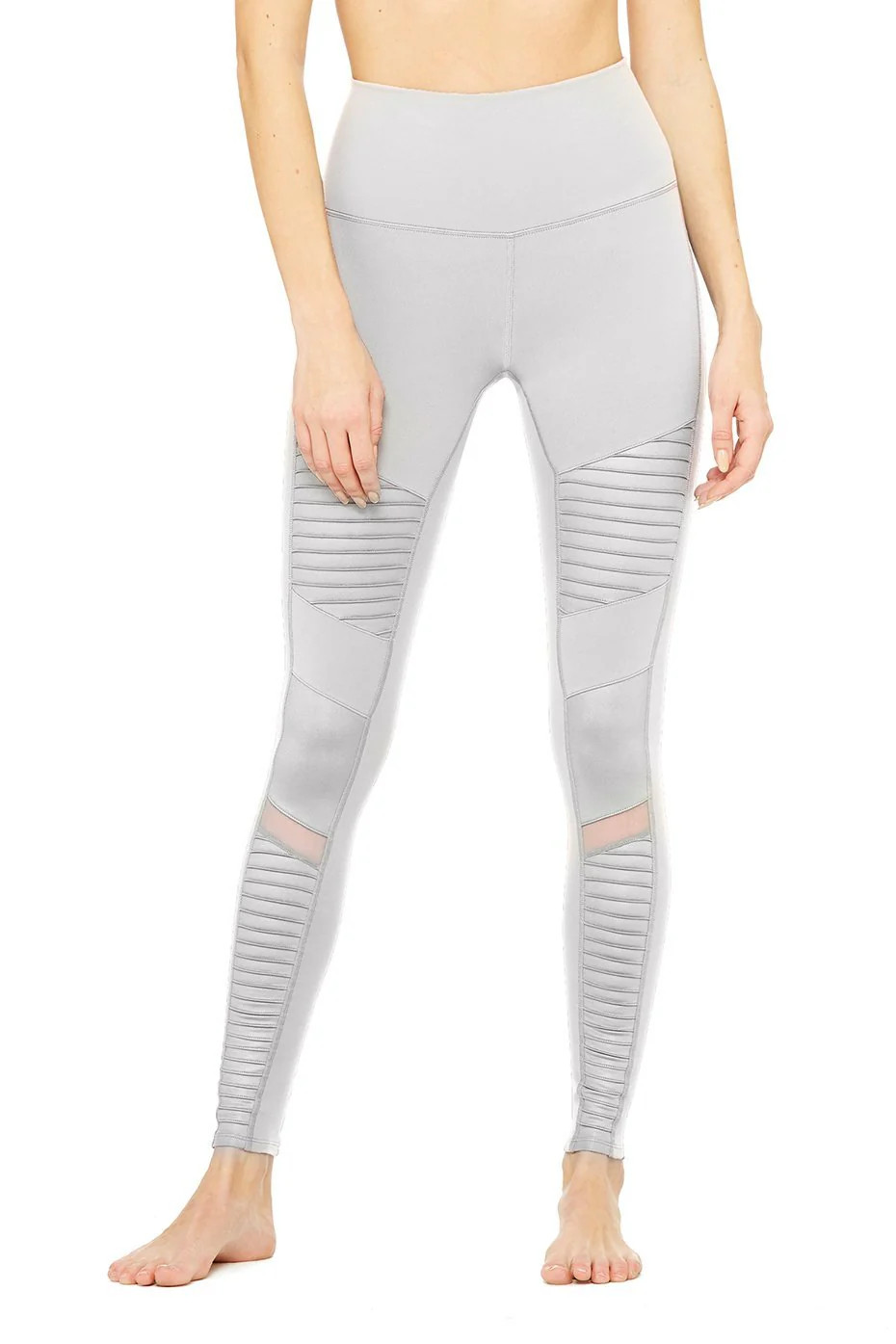 Alo YogaÅ½ | High-Waist Moto Legging in Alloy/Alloy Glossy, Size: Large | Alo Yoga (US)