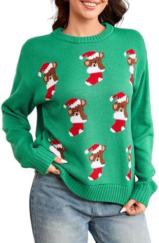 Simplee Womens Christmas Sweaters Long Sleeve Crewneck Oversized Sweater Fashion Winter Knitted P... | Amazon (US)