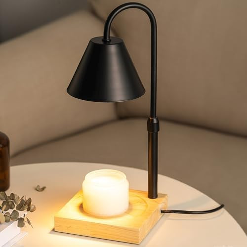 Black Dimmable Candle Warmer Lamp, Adjustable Height, Timer, Wooden Base, for Scented Wax with 2 Bulbs | Amazon (US)