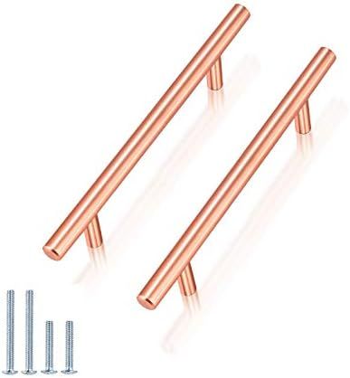 5 Pack-Rose Gold Cabinet Handles Solid T Bar Handle Pull 3 3/4inch 96mm Drawer Pulls 6inch 150mm Ove | Amazon (US)