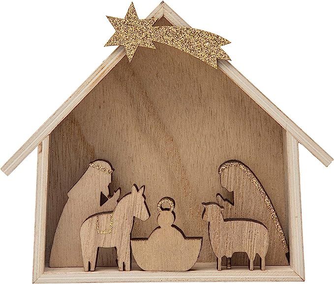 Creative Co-Op 5-3/4"L x 1-1/2"W x 5" H Wood Nativity, Natural & Gold, Set of 6 Figures and Figur... | Amazon (US)