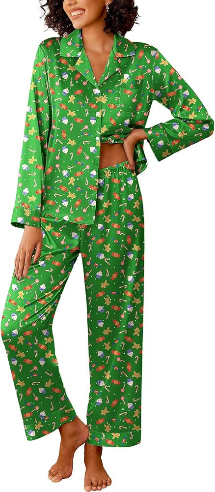 Ekouaer Womens Silk Satin Pajama Sets 2 Piece Sleepwear Pjs Set Long Sleeve Button Down Top and P... | Amazon (US)