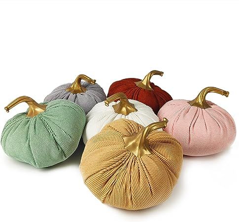 Ogrmar 6 Pack Fabric Artificial Pumpkins Set Corduroy Fabric Decoration Pumpkins Lifelike Harvest... | Amazon (US)