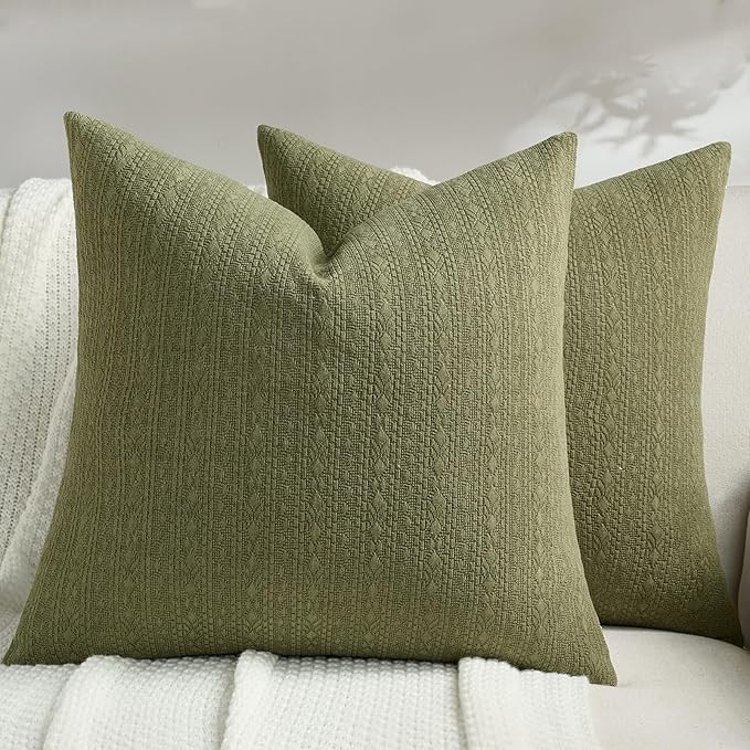 FUTEI Moss Green Chenille Throw Pillow Covers 20x20 Inch Set of 2,Soft Striped & Diamond Textured... | Amazon (US)