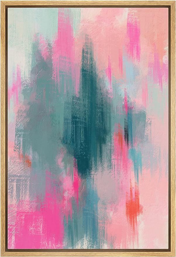 MUDECOR Framed Canvas Print Wall Art Neon Pink Blue Watercolor Collage Abstract Shape Illustratio... | Amazon (US)