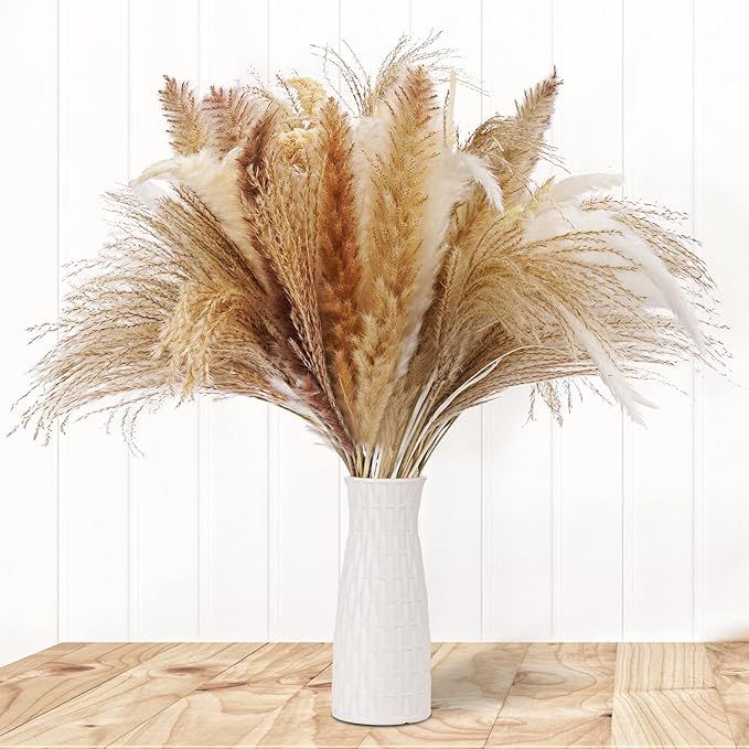 60 Pcs Dried Pampas Grass Decor in Vase-Plastic, Boho Decor, Fluffy Pompous Grass, Reed Grass, Ki... | Amazon (US)