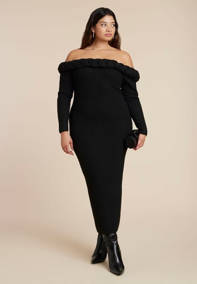 Cableknit Off Shoulder Maxi Dress | Eloquii