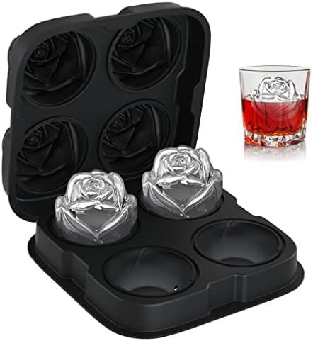 Ice Cube Tray, TINANA 2.5inch Rose Ice Cube Trays, 4 Cavity Silicone Rose Ice Ball Maker, Easy Re... | Amazon (US)