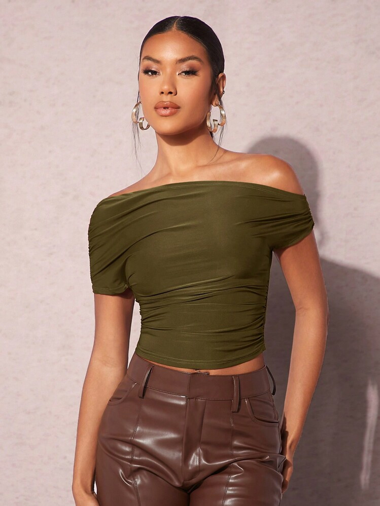 SHEIN BAE Women's Short Sleeve Top With Pleated Detail | SHEIN