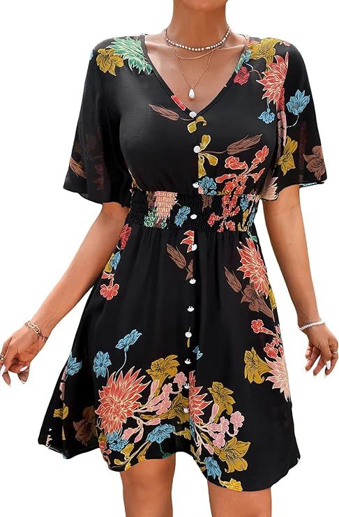 Milumia Women's Boho Button Up Split Floral Print Flowy Party Dress | Amazon (US)