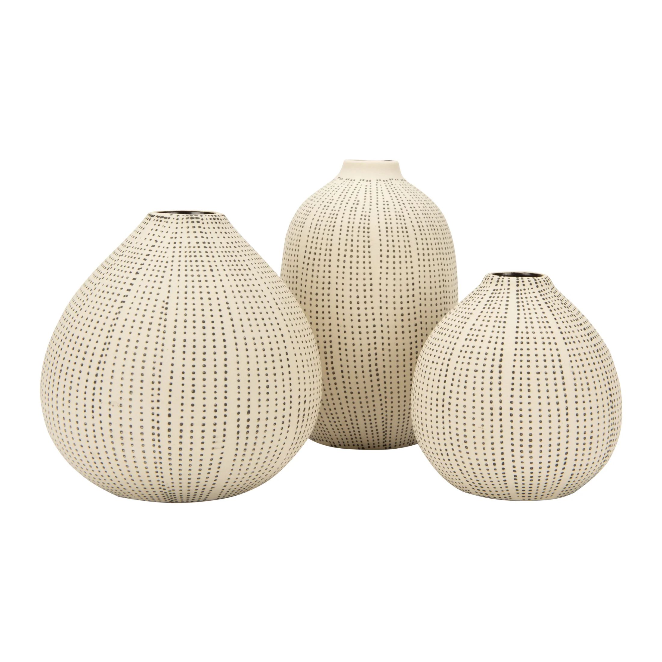 Creative Co-Op Creative Co-Op Round Stoneware Vases with Polka Dot Finish, White and Black, Set o... | Walmart (US)