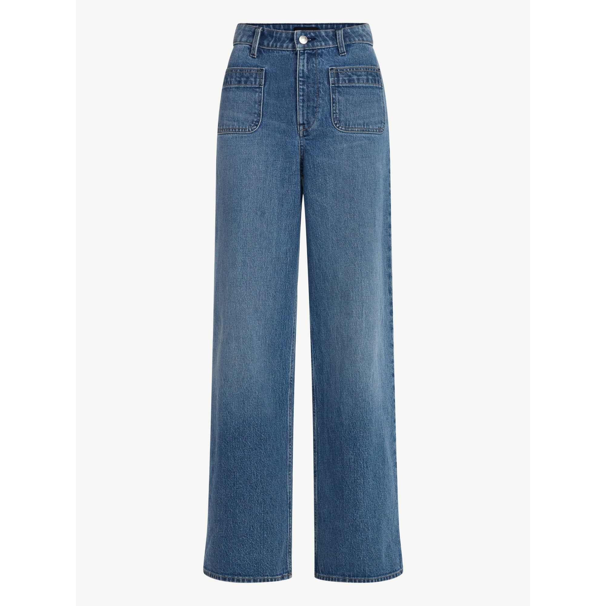 Free Assembly Women's and Women's Plus Wide Leg Jeans with Patch Pockets, 30", 32", and 34" Insea... | Walmart (US)