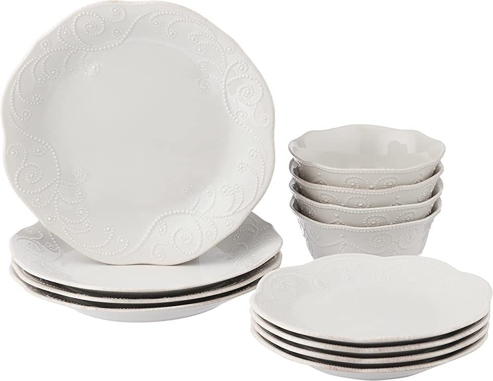 Lenox French Perle 12-Piece Dinnerware Set, White, with Accent Plates | Amazon (US)