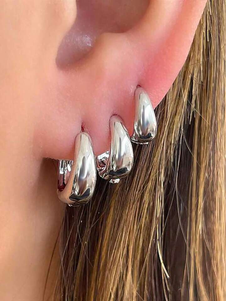 3pairs/Set European And American Fashion Minimalist Geometry Circle Design Open Hoop Earrings For... | SHEIN