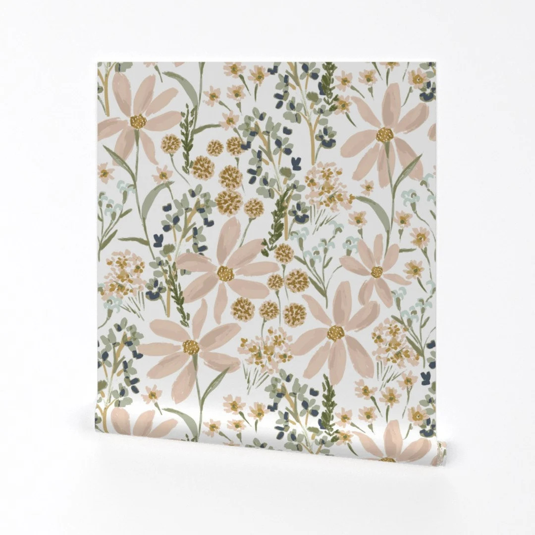 Floral Wallpaper Daisy Dream-jumbo by Indybloomdesign Pink - Etsy | Etsy (US)