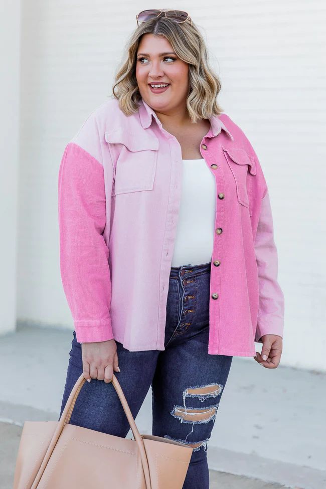 On The Way Pink Colorblock Corduroy Shacket  DOORBUSTER | Pink Lily