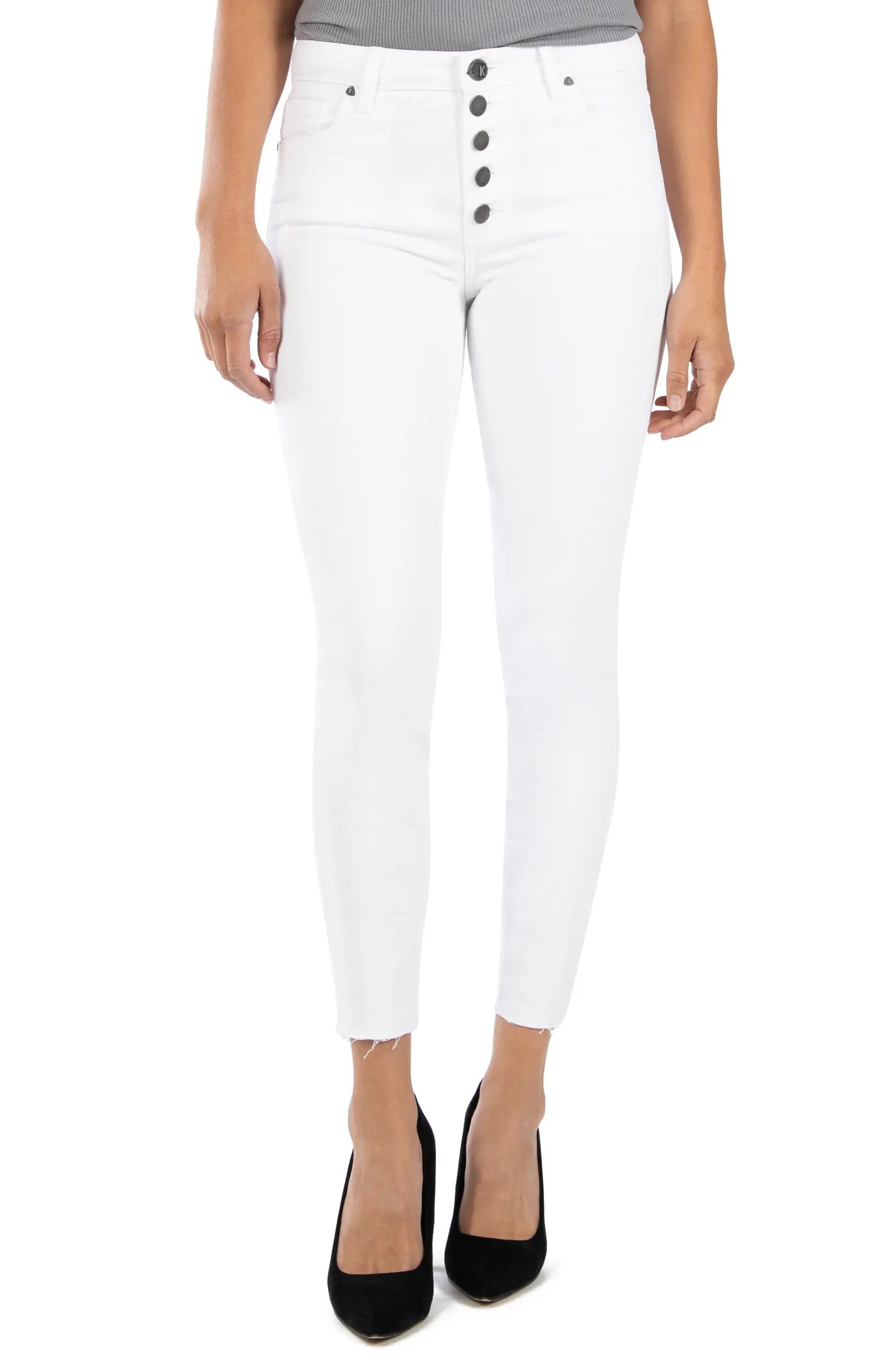 KUT from the Kloth Connie High Waist Raw Hem Ankle Skinny Jeans (Optic White) | Nordstrom | Nordstrom