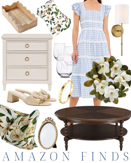 southern style, southern home, magnolia wreath, light blue dress, classic furniture, woven sandals, bamboo sconce, magnolia pillow, monogrammed gift, spring style, spring outfit

#LTKhome #LTKstyletip #LTKbeauty