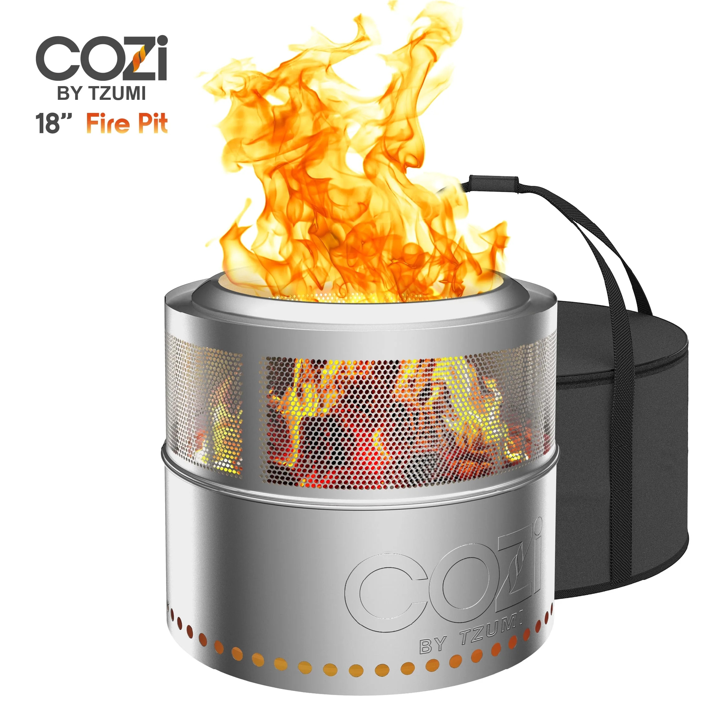 Cozi by Tzumi Smokeless Fire Pit Stainless Steel Portable Fire Pit with Carry Bag, 18” | Walmart (US)