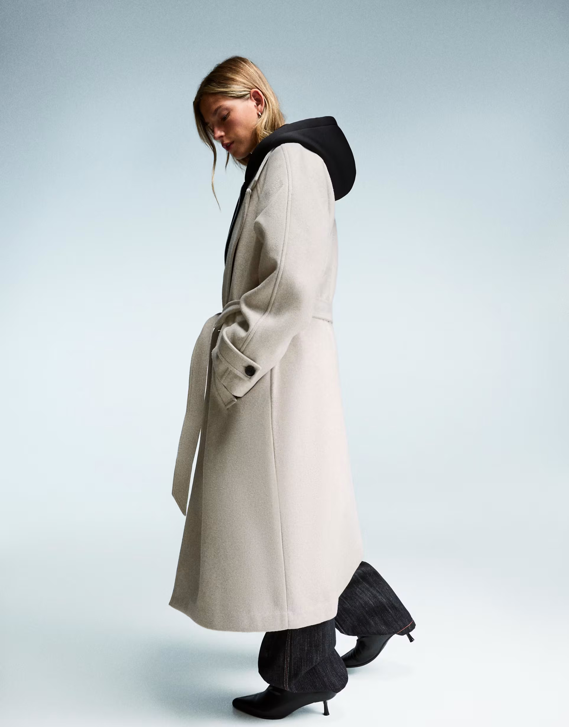 Bershka Soft trench coat with belt in stone | ASOS (Global)