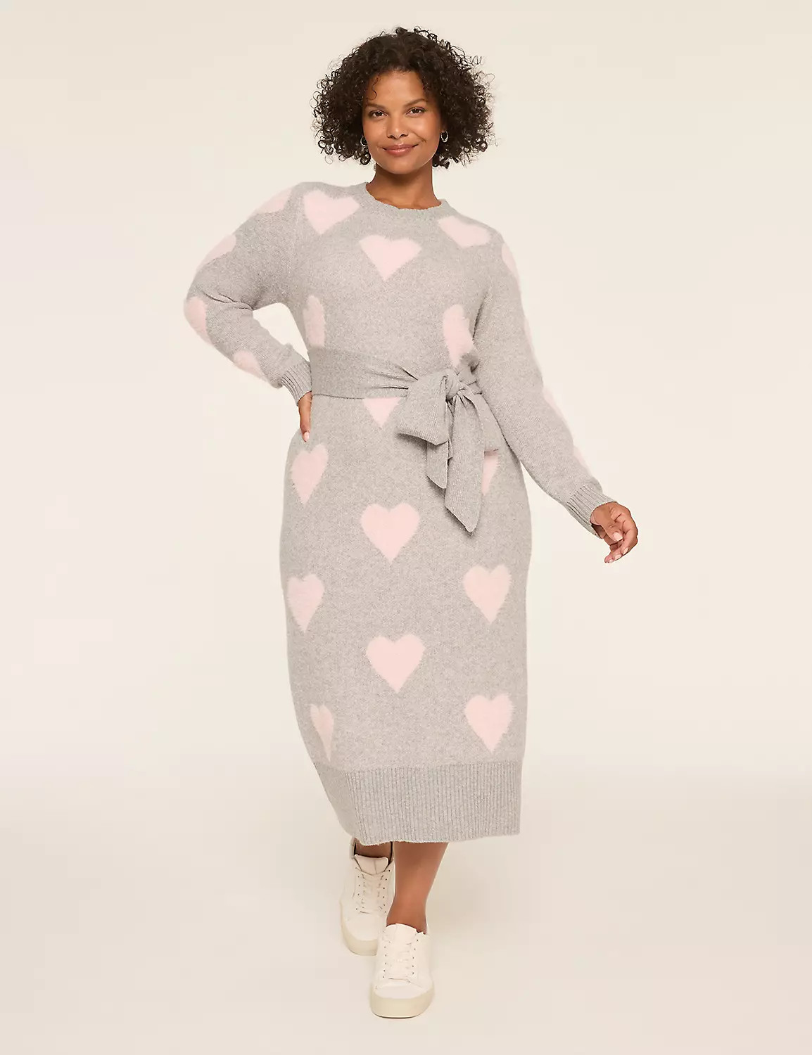 Textured Heart Print Midi Sweater Dress | Lane Bryant (US)
