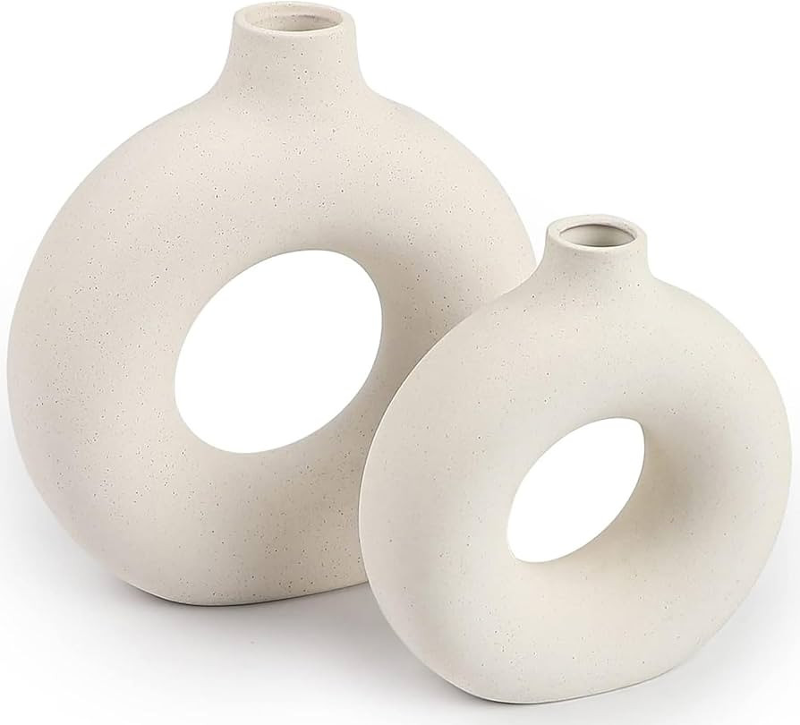 Ceramic Vases Set of 2,Modern Vases for Home Decor, White Boho Vases for Living Room Kitchen Mant... | Amazon (US)
