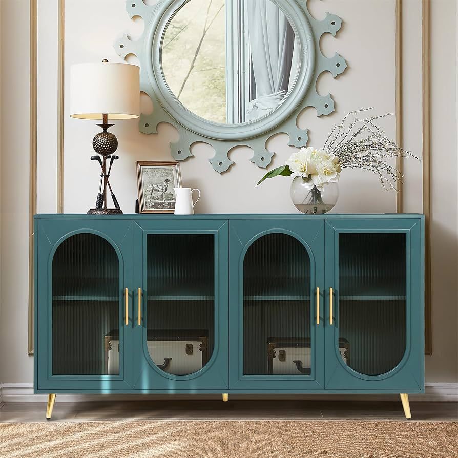 LKTART 60” Storage Buffet Sideboard TV Console Cabinet with Glass Door and Adjustable Shelves C... | Amazon (US)