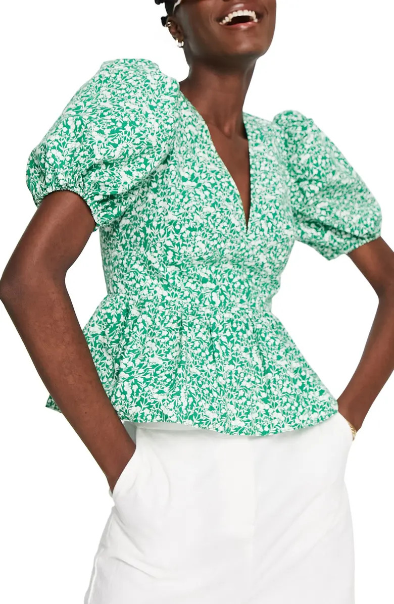 Topshop Ditsy Floral Print Cotton Peplum Blouse | Nordstrom | Nordstrom